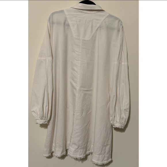 Free People Ivory Oversized Button-Up Shirt Mini Dress Raw Hem Cotton Size M - Picture 5 of 11